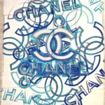 Chanel Stola seta Bianca e Blu Logo