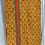 Gucci sciarpa cashmere color arancio stampa GG e fascia rossa/verde