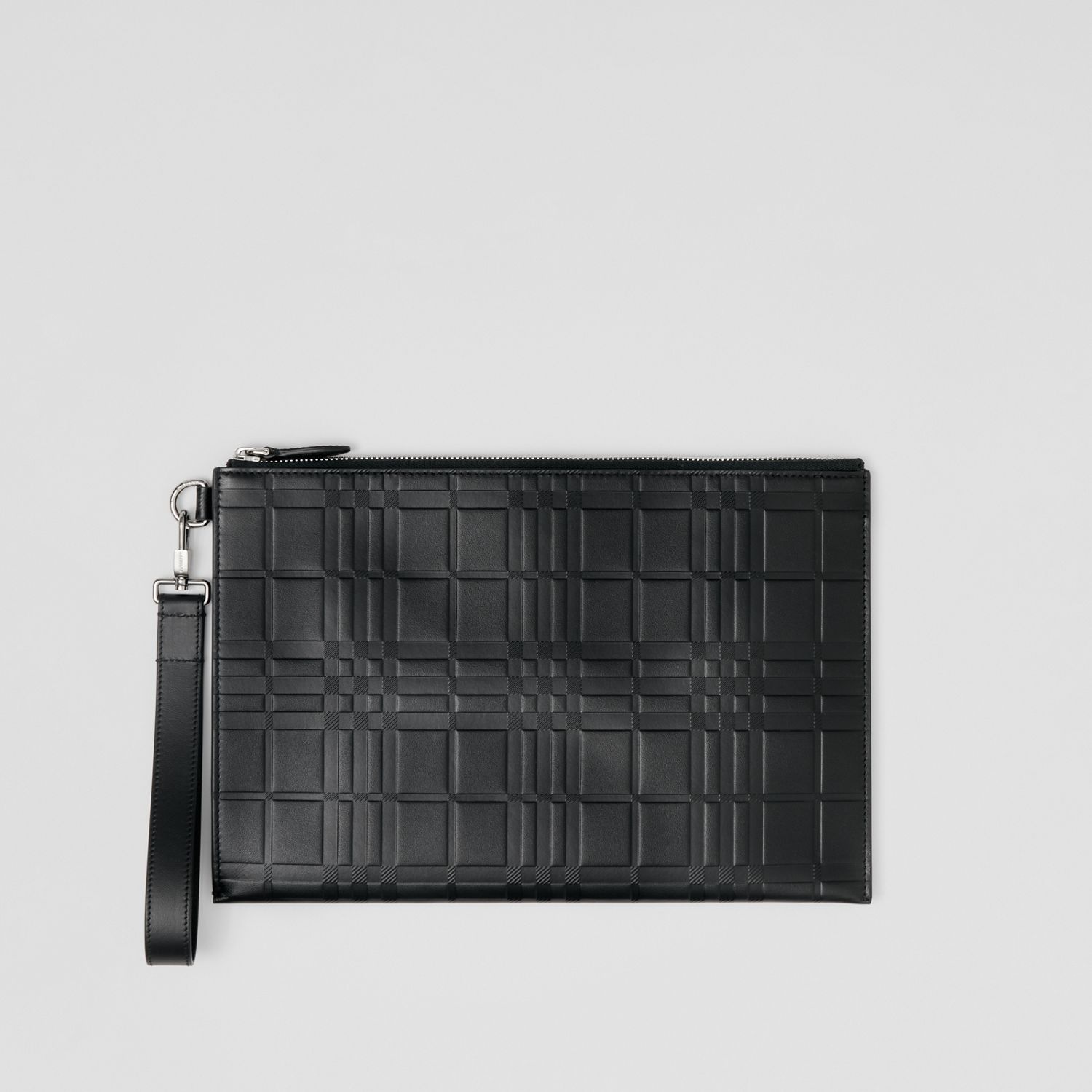 Burberry pochette con cerniera pelle nera motivo Tartan Burberry pochette con cerniera pelle nera motivo Tartan